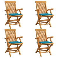 Garden Chairs with Blue Cushions 4 pcs Solid Teak Wood