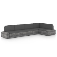 5 Piece Garden Lounge Set with Cushions Grey Poly Rattan