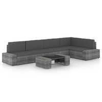 6 Piece Garden Lounge Set with Cushions Grey Poly Rattan