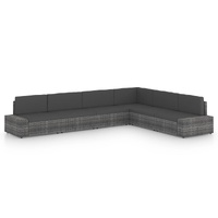 6 Piece Garden Lounge Set with Cushions Grey Poly Rattan
