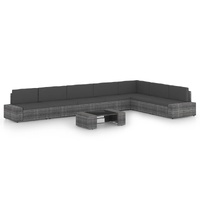 8 Piece Garden Lounge Set with Cushions Grey Poly Rattan