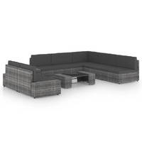 8 Piece Garden Lounge Set with Cushions Grey Poly Rattan