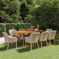 9 Piece Garden Dining Set Brown