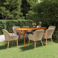 7 Piece Garden Dining Set Brown
