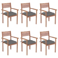 Stackable Garden Chairs with Cushions 6 pcs Solid Teak Wood