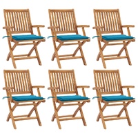 Folding Garden Chairs with Cushions 6 pcs Solid Teak Wood