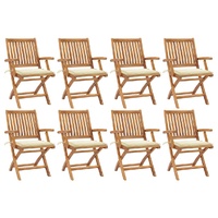Folding Garden Chairs with Cushions 8 pcs Solid Teak Wood