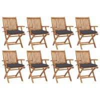 Folding Garden Chairs with Cushions 8 pcs Solid Teak Wood