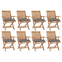 Folding Garden Chairs with Cushions 8 pcs Solid Teak Wood