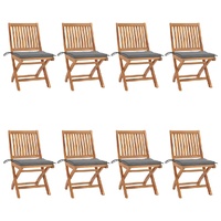 Folding Garden Chairs with Cushions 8 pcs Solid Teak Wood