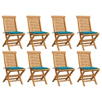 Garden Chairs with Blue Cushions 8 pcs Solid Teak Wood