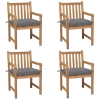 Garden Chairs 4 pcs with Grey Cushions Solid Teak Wood