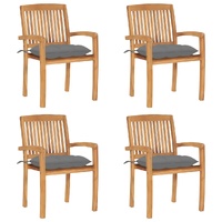 Stacking Garden Chairs with Cushions 4 pcs Solid Teak Wood
