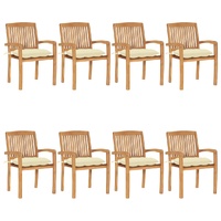 Stacking Garden Chairs with Cushions 8 pcs Solid Teak Wood