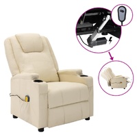 Electric Massage Chair Cream White Faux Leather