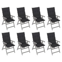 Garden Reclining Chairs with Cushions 8 pcs Grey Acacia Wood