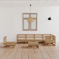 7 Piece Garden Lounge Set Honey Brown Solid Pinewood