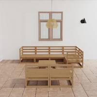 8 Piece Garden Lounge Set Honey Brown Solid Pinewood