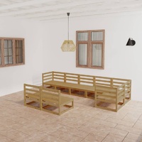 8 Piece Garden Lounge Set Honey Brown Solid Pinewood