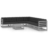 8 Piece Garden Lounge Set with Cushions Grey Solid Pinewood