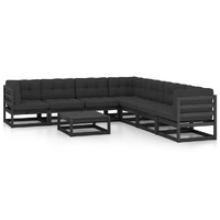 8 Piece Garden Lounge Set with Cushions Black Solid Pinewood