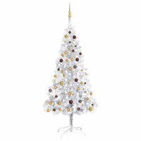 Artificial Pre-lit Christmas Tree with Ball Set Silver 210 cm PET
