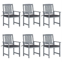 Garden Chairs with Cushions 6 pcs Solid Wood Acacia Grey