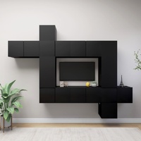 10 Piece TV Cabinet Set Black Engineered Wood