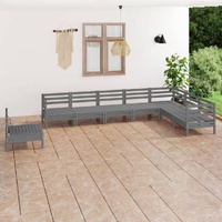 8 Piece Garden Lounge Set Solid Pinewood Grey