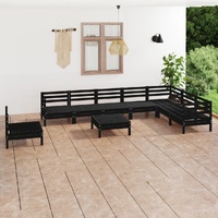9 Piece Garden Lounge Set Solid Pinewood Black