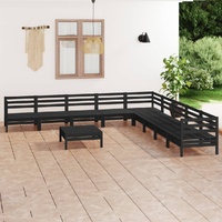 10 Piece Garden Lounge Set Solid Pinewood Black