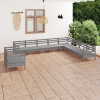 10 Piece Garden Lounge Set Solid Pinewood Grey