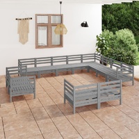 12 Piece Garden Lounge Set Solid Pinewood Grey