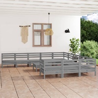 12 Piece Garden Lounge Set Grey Solid Pinewood