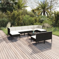 10 Piece Garden Lounge Set with Cushions Poly Rattan Black
