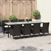 9 Piece Outdoor Dining Set with Cushions Poly Rattan Brown