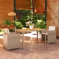 3 Piece Garden Dining Set with Cushions Poly Rattan Beige