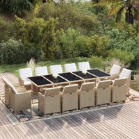 15 Piece Garden Dining Set with Cushions Poly Rattan Beige