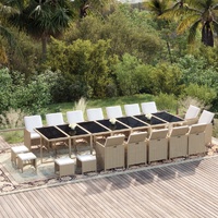 19 Piece Garden Dining Set with Cushions Poly Rattan Beige
