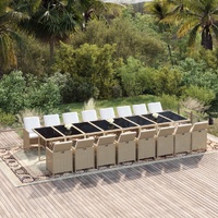17 Piece Garden Dining Set with Cushions Beige Poly Rattan