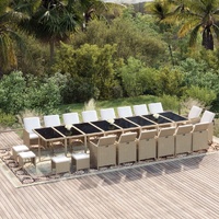 21 Piece Garden Dining Set with Cushions Beige Poly Rattan