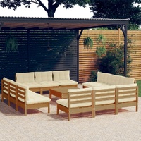 13 Piece Garden Lounge Set with Cream Cushions Pinewood