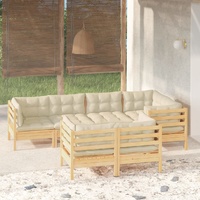 7 Piece Garden Lounge Set with Cream Cushions Solid Pinewood