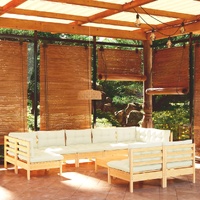 10 Piece Garden Lounge Set with Cream Cushions Solid Pinewood