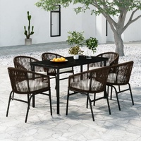 7 Piece Garden Dining Set Brown