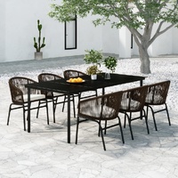 7 Piece Garden Dining Set Brown