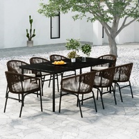 9 Piece Garden Dining Set Brown