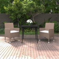 3 Piece Garden Dining Set with Cushions Poly Rattan and Glass