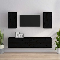 TV Cabinets 4 pcs Black Solid Wood Pine