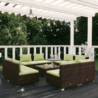 9 Piece Garden Lounge Set with Cushions Poly Rattan Brown